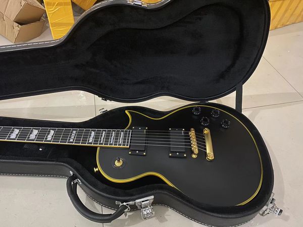 electric guitar matte black color yellow binding gold hardware mahogany body rose wood fingerboard 58
electric guitar matte black color yellow binding gold hardware mahogany body rose wood fingerboard 58