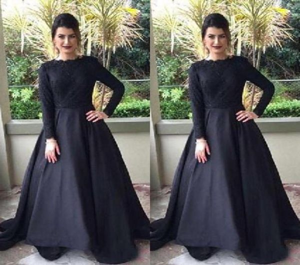 modest muslim evening dress black bateau neck long sleeve lace prom party gowns formal wear with sweep trai2504324
modest muslim evening dress black bateau neck long sleeve lace prom party gowns formal wear with sweep trai2504324