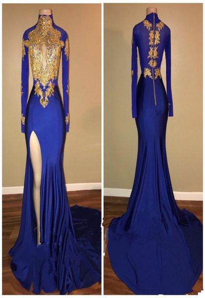 2020 new high thigh split black girls evening gowns arabic gold appliques high collar prom dresses mermaid vintage long sleev4141098
2020 new high thigh split black girls evening gowns arabic gold appliques high collar prom dresses mermaid vintage long sleev4141098