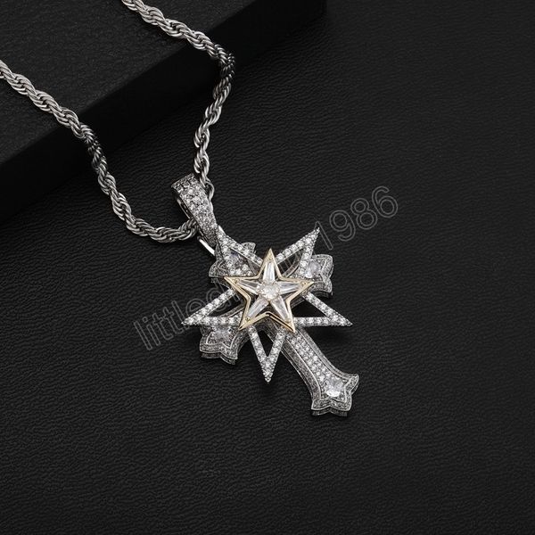 iced out cross pendant with five-pointed star necklace prong setting bling charms real gold plated hip hop jewelry, Silver
iced out cross pendant with five-pointed star necklace prong setting bling charms real gold plated hip hop jewelry, Silver