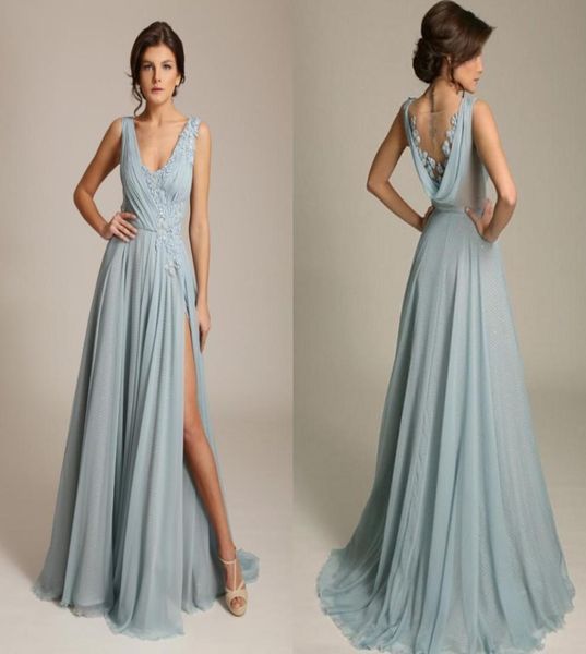 gorgoues dusty blue evening dresses v neck sleeveless appliques chiffon draped back high split formal evening gowns sweep tra2224507, Black;red
gorgoues dusty blue evening dresses v neck sleeveless appliques chiffon draped back high split formal evening gowns sweep tra2224507, Black;red