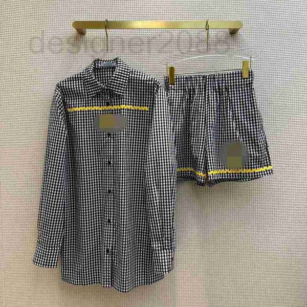 women's two piece pants designer checkered contrasting color patchwork long sleeved lapel shirt elastic waist shorts for whitening vita, White
women's two piece pants designer checkered contrasting color patchwork long sleeved lapel shirt elastic waist shorts for whitening vita, White