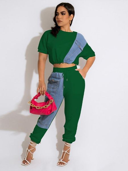 dress women cropped blouse and pants two piece set 2022 summer tee and jogger pants tracksuit outfits female denim patchwork sweatsuit, White
dress women cropped blouse and pants two piece set 2022 summer tee and jogger pants tracksuit outfits female denim patchwork sweatsuit, White