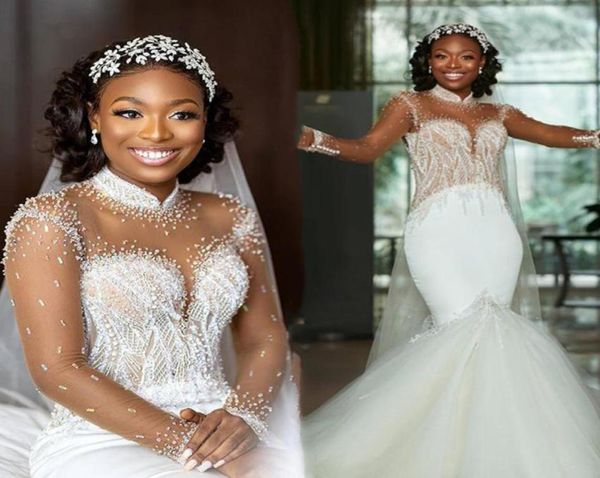 2021 mermaid wedding dresses long sleeeves illusion high collar beaded crystals sweep train custom made wedding gown vestido de no1419961, White
2021 mermaid wedding dresses long sleeeves illusion high collar beaded crystals sweep train custom made wedding gown vestido de no1419961, White