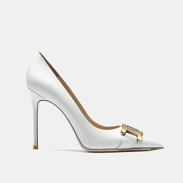 dress new genuine leather brand pumps women high heel shoes wedding shoes pointed toe thin heel fashion metal button office shoes, White
dress new genuine leather brand pumps women high heel shoes wedding shoes pointed toe thin heel fashion metal button office shoes, White
