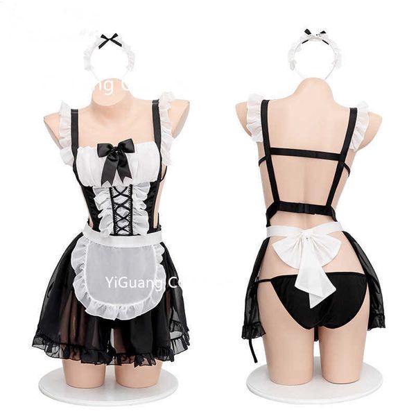set backless lolita women sweet hollow cute maid sleepwear lovely bar set chiffon bow mini skirt cosplay costume tempatationhkd230703, Black;white
set backless lolita women sweet hollow cute maid sleepwear lovely bar set chiffon bow mini skirt cosplay costume tempatationhkd230703, Black;white