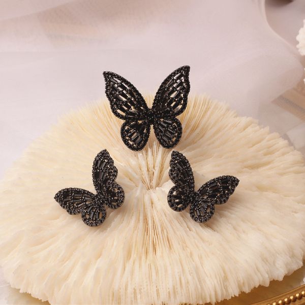 earrings necklace korean selling fashion jewelry exquisite copper inlaid zircon black smart butterfly women's set earrings open ring 23, Silver
earrings necklace korean selling fashion jewelry exquisite copper inlaid zircon black smart butterfly women's set earrings open ring 23, Silver