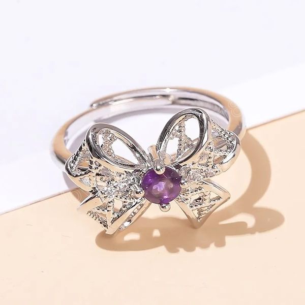 natural amethyst inlaid copper plated platinum bow rings for women fashion elegant reiki healing adjustable energy jewelry, Silver
natural amethyst inlaid copper plated platinum bow rings for women fashion elegant reiki healing adjustable energy jewelry, Silver