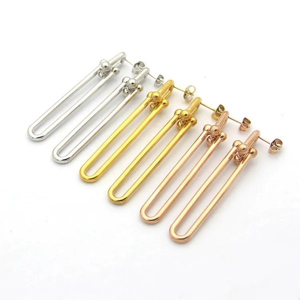 luxury earrings womens u-shaped earrings two section long ear studs designer jewelry studs full brand, Golden;silver
luxury earrings womens u-shaped earrings two section long ear studs designer jewelry studs full brand, Golden;silver