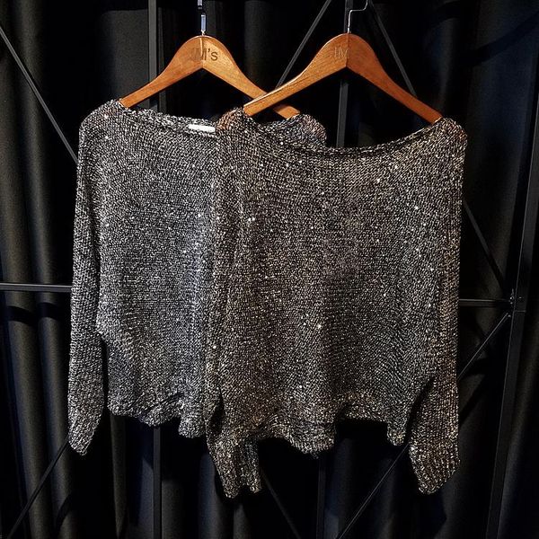 t-shirt cakucool women gold lurex knit pullover silver thread long batwing sleeved slash neck shirts loose see through shirt female, White
t-shirt cakucool women gold lurex knit pullover silver thread long batwing sleeved slash neck shirts loose see through shirt female, White