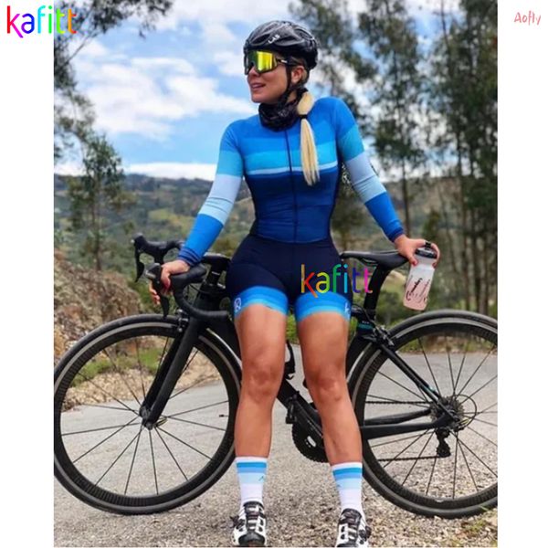 Image of Cycling Jersey Sets KAFITT Triathlon Clothes Macaquinho Ciclismo Feminino Long Sleeve Cycling Jersey Skinsuit Sets 20D GEL Pad Jumpsuit Kits Summer 230701