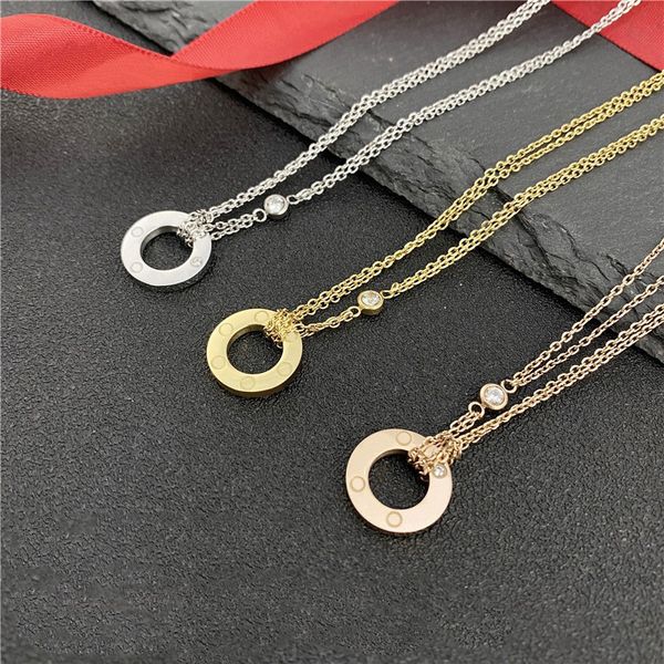 never fading plated luxury brand designer pendants necklaces stainless steel double ring set with diamond pendant necklace beads chain jewel, Silver
never fading plated luxury brand designer pendants necklaces stainless steel double ring set with diamond pendant necklace beads chain jewel, Silver