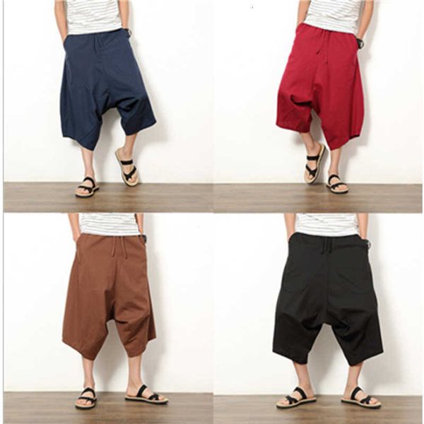 men's summer new product harlan trousers collapsible fashion low end wide leg hanging capris, White;black
men's summer new product harlan trousers collapsible fashion low end wide leg hanging capris, White;black