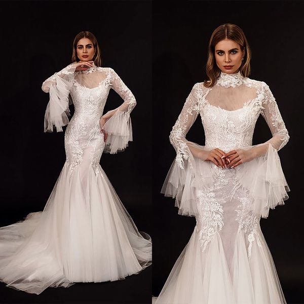 luxury mermaid wedding dresses high collar lone sleeves appliques lace bridal gowns custom made backless sweep train robe de mariee, White
luxury mermaid wedding dresses high collar lone sleeves appliques lace bridal gowns custom made backless sweep train robe de mariee, White