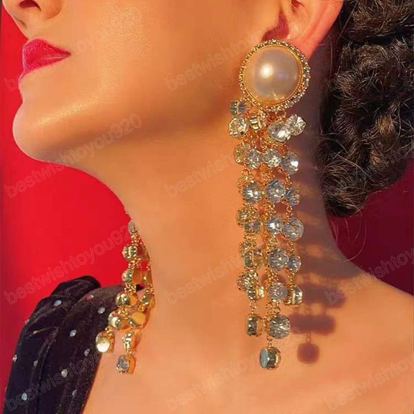 shiny rhinestones imitation pearl tassel dangling jewelry for women's fashion earrings party wedding accessories, Silver
shiny rhinestones imitation pearl tassel dangling jewelry for women's fashion earrings party wedding accessories, Silver