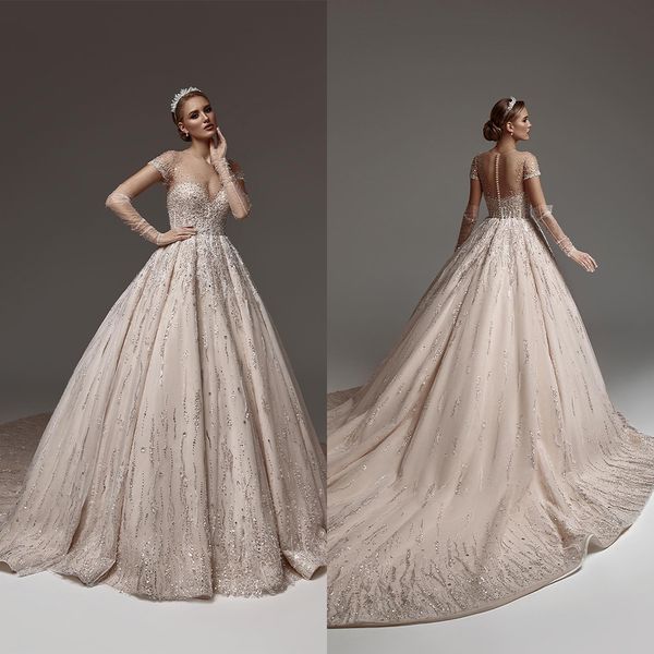 elegant a-line wedding dresses capped sleeves appliques lace bridal gowns custom made button back sweep train robe de mariee, White
elegant a-line wedding dresses capped sleeves appliques lace bridal gowns custom made button back sweep train robe de mariee, White