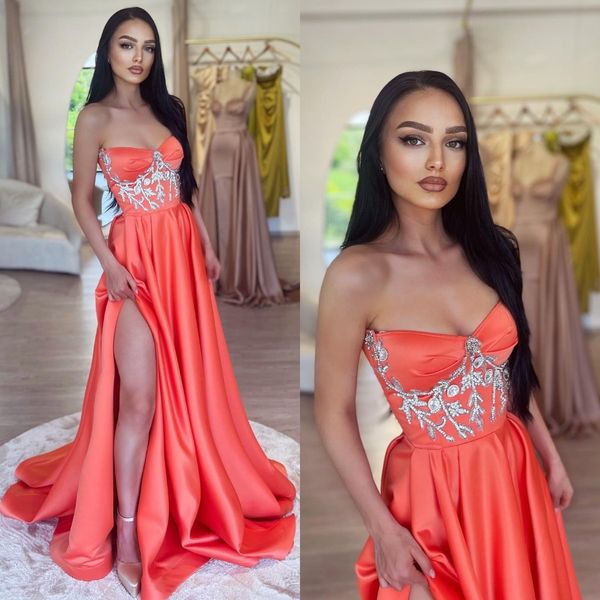 fashion coral prom dresses a line sweetheart beads evening gowns pleats slit formal long special occasion party dress, Black
fashion coral prom dresses a line sweetheart beads evening gowns pleats slit formal long special occasion party dress, Black