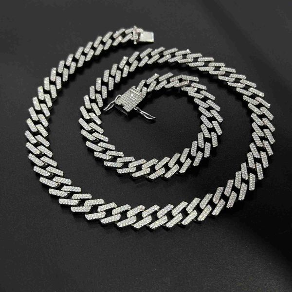 14 mm european and american hip hop full diamond rhombus cuban chain men's necklace, Silver
14 mm european and american hip hop full diamond rhombus cuban chain men's necklace, Silver