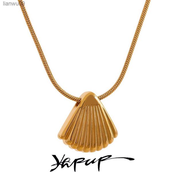 yhpup statement metal shell pendant stainless steel necklace waterproof summer stylish gold color pvd plated wholesale jewelry l230704, Silver
yhpup statement metal shell pendant stainless steel necklace waterproof summer stylish gold color pvd plated wholesale jewelry l230704, Silver