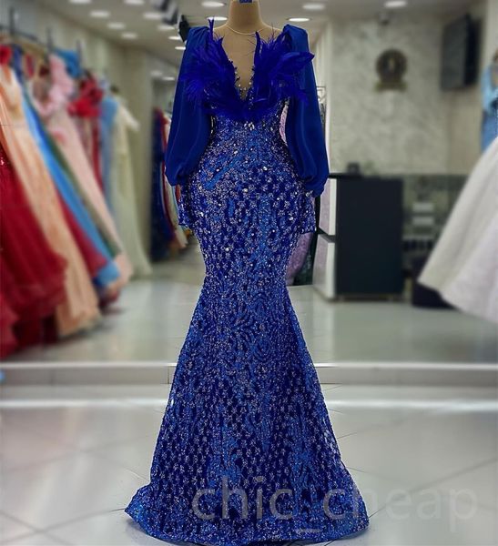 

2023 Aso Ebi Royal Blue Mermaid Prom Dress Crystals Feather Evening Formal Party Second Reception Birthday Bridesmaid Engagement Gowns Dresses Robe De Soiree ZJ689, Lavender