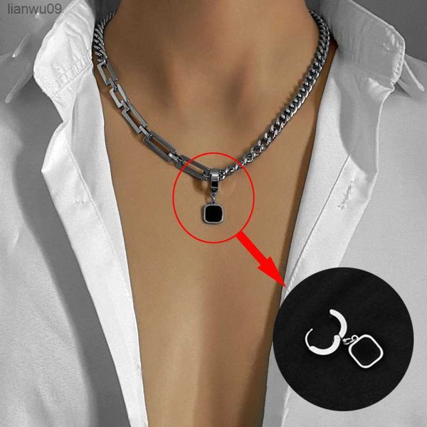 creative hiphop tide brand simple black square earrings pendant necklace men's dualuse design stainless steel stitch necklace l230704, Silver
creative hiphop tide brand simple black square earrings pendant necklace men's dualuse design stainless steel stitch necklace l230704, Silver