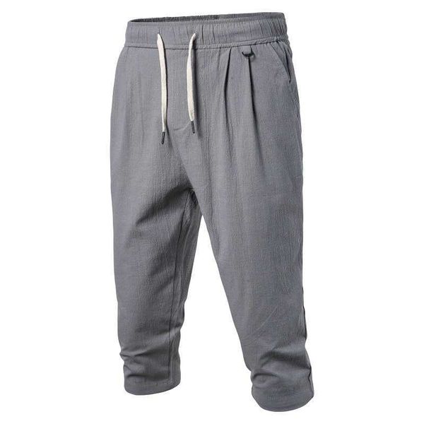 men's 2021 summer new casual loose cotton hemp capris, White;black