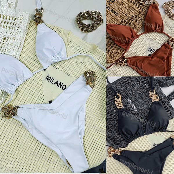 womens swimwear fashion metal chain design swimsuit bikini solid color two piece beach bathing suit, White;black
womens swimwear fashion metal chain design swimsuit bikini solid color two piece beach bathing suit, White;black