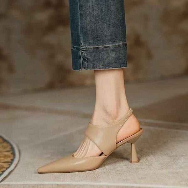 new sandals giant soft~french simple slim heel genuine leather roman baotou sandals versatile high heels women's pointed single shoes, Black
new sandals giant soft~french simple slim heel genuine leather roman baotou sandals versatile high heels women's pointed single shoes, Black