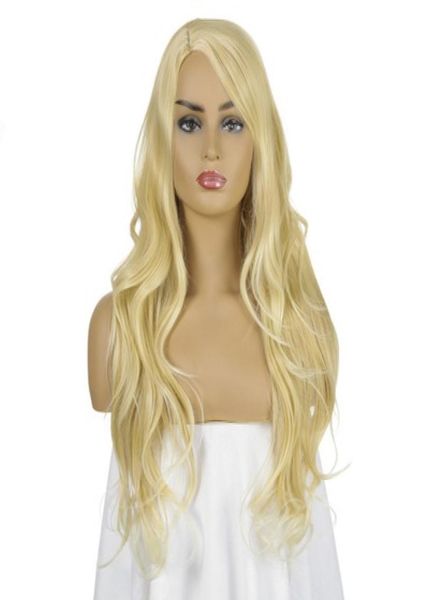 

women middle part long curly ladies party natrual blonde 65 cm synthetic hair wigs6607603, Black