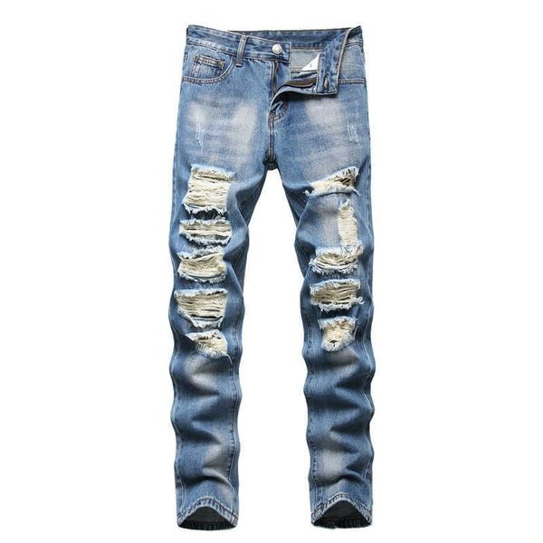 new fashion retro hole jeans men pants cotton denim trouser male plus size jeans dropshipping #01, Blue