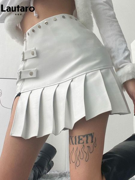 dresses lautaro spring summer retro white black pu leather mini pleated skirt women zipper rivet side slit short designer clothes
dresses lautaro spring summer retro white black pu leather mini pleated skirt women zipper rivet side slit short designer clothes