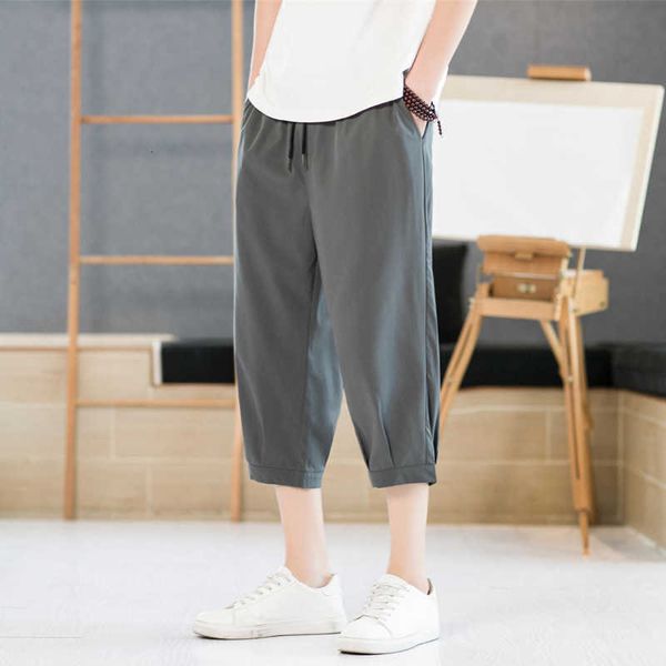 2023 summer thin solid ice silk casual pants for men's loose straight leg sports trend capris, White;black
2023 summer thin solid ice silk casual pants for men's loose straight leg sports trend capris, White;black