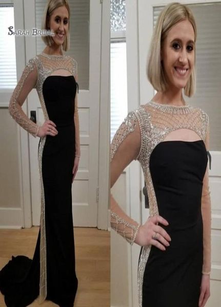 2019 mermaid jewel beads sweep with long sleeves high end quality evening party dress s4526003, Black
2019 mermaid jewel beads sweep with long sleeves high end quality evening party dress s4526003, Black