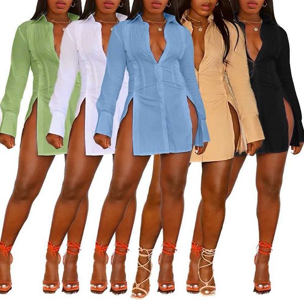 fashion long sleeve shirt dress woman split shirt solid color button for 2023 summer and autumn, White
fashion long sleeve shirt dress woman split shirt solid color button for 2023 summer and autumn, White