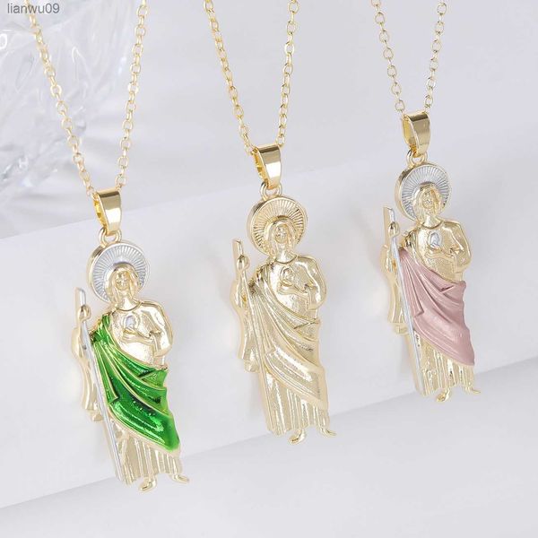 green pink gold color san judas tadeo pendant necklace 3 sizes gold necklace for men women gifts religious jewelry l230704, Silver
green pink gold color san judas tadeo pendant necklace 3 sizes gold necklace for men women gifts religious jewelry l230704, Silver