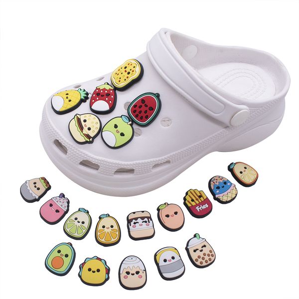 anime charms fruits milk tea wholesale childhood memories funny gift cartoon charms shoe accessories pvc decoration buckle soft rubber clog, Blue