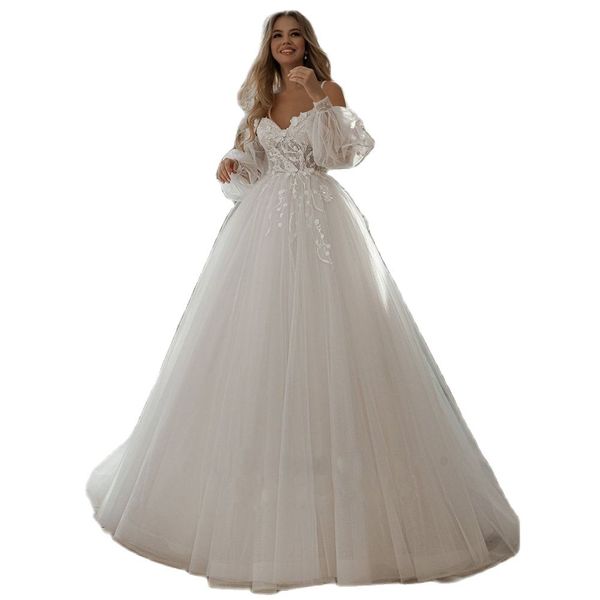 stunning spaghetti strap a line wedding dresses puffy sleeve appliques lace 3d flowers bridal gown off the shoulder boho wedding gown vestid, White
stunning spaghetti strap a line wedding dresses puffy sleeve appliques lace 3d flowers bridal gown off the shoulder boho wedding gown vestid, White