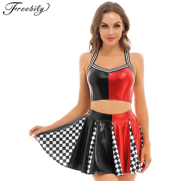 set women's metallic color block cheerleader costume halloween jester circus clown dance stage performance cosplay fancy dress uphkd230, Black;white
set women's metallic color block cheerleader costume halloween jester circus clown dance stage performance cosplay fancy dress uphkd230, Black;white