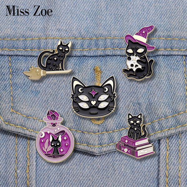 witch cats enamel pins custom black kitten spell book magic potion brooches lapel badges gothic animal jewelry gift for friends, Gray
witch cats enamel pins custom black kitten spell book magic potion brooches lapel badges gothic animal jewelry gift for friends, Gray