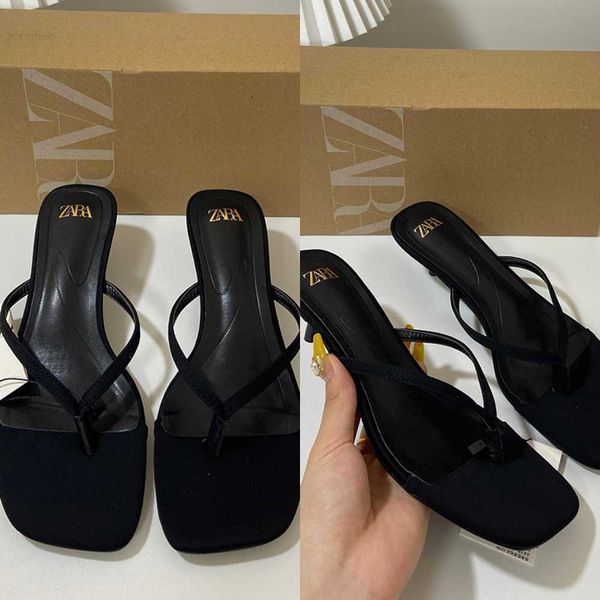 za2023 summer new square head kitten mid heel toe sandals high heels herringbone slippers fashion outwear women's shoes, Black
za2023 summer new square head kitten mid heel toe sandals high heels herringbone slippers fashion outwear women's shoes, Black
