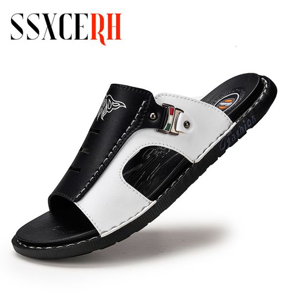 slippers summer genuine leather for men slides male sandals beach outsides shoes hombre outside 230703, Black
slippers summer genuine leather for men slides male sandals beach outsides shoes hombre outside 230703, Black