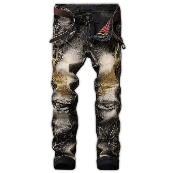 men's jeans 2 hole jeans men's retro pants straight slim wings embroidered skinny with nlhiyky, Blue
men's jeans 2 hole jeans men's retro pants straight slim wings embroidered skinny with nlhiyky, Blue
