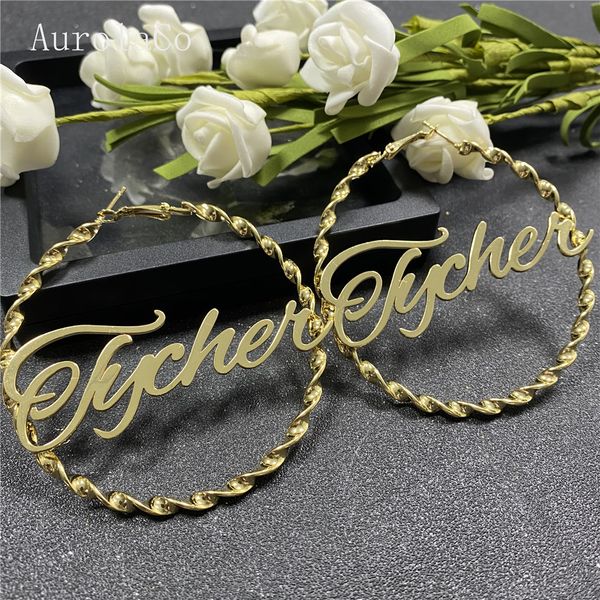 dangle chandelier aurolaco 30507090mm stainless steel screw thread hoop earrings custom name style for fashion women gift 230704, Silver
dangle chandelier aurolaco 30507090mm stainless steel screw thread hoop earrings custom name style for fashion women gift 230704, Silver