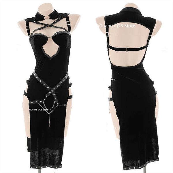 set medieval gothic velvet pu rivet straps dress costume women chest hollow high split backless cheongsam cosplay uniformhkd230703, Black;white
set medieval gothic velvet pu rivet straps dress costume women chest hollow high split backless cheongsam cosplay uniformhkd230703, Black;white