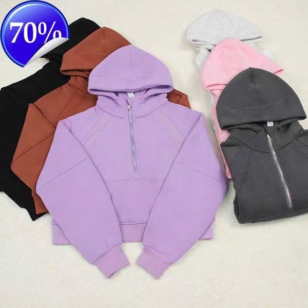 44vj 2023 lulus yoga sweatshirt scuba half zip hoody hoodies outdoor leisure lu sweatshirts gym clothes women workout fitness thick, Black