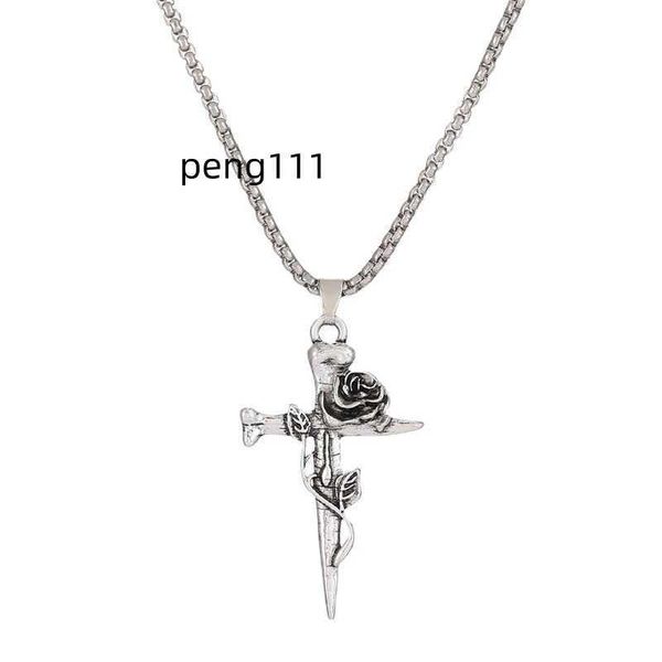 new list cross-border europe and the united states retro rose cross pendant hip hop twist chain necklace men's trend, Silver
new list cross-border europe and the united states retro rose cross pendant hip hop twist chain necklace men's trend, Silver