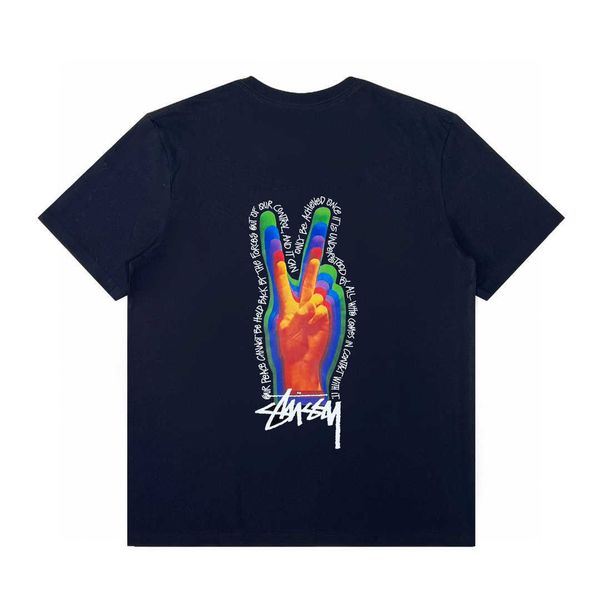 men's and women's fashion t-shirt high street brand stussys trendy peace sign peace gesture printed round neck short sleeve, White
men's and women's fashion t-shirt high street brand stussys trendy peace sign peace gesture printed round neck short sleeve, White