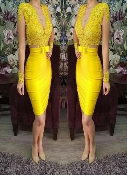 2022 yellow women cocktail dresses v neck illusion long sleeves lace appliques beaded short prom dresses party dress night ce6915106, Black
2022 yellow women cocktail dresses v neck illusion long sleeves lace appliques beaded short prom dresses party dress night ce6915106, Black