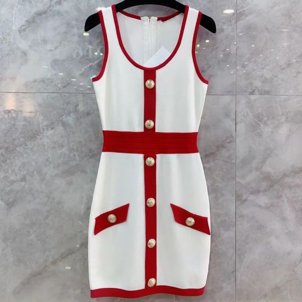 designer casual dresses for women contrast color sleeveless vest square collar metal buckle waist knitted dress woman wrap hip skirt, Black;gray
designer casual dresses for women contrast color sleeveless vest square collar metal buckle waist knitted dress woman wrap hip skirt, Black;gray