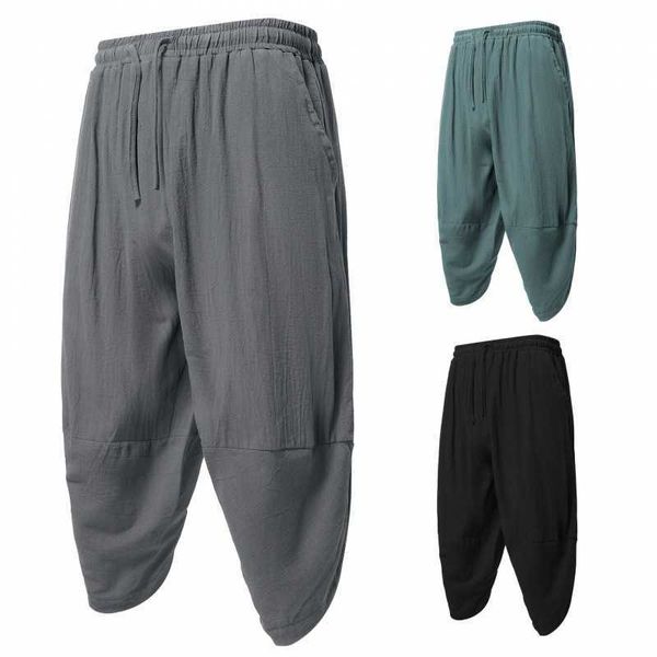 asian new style men's casual pants chinoiserie loose tied cotton linen breathable bloomers capris, White;black
asian new style men's casual pants chinoiserie loose tied cotton linen breathable bloomers capris, White;black